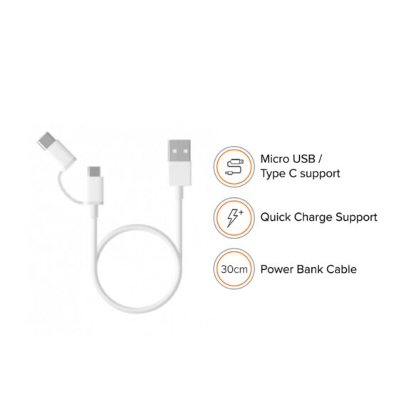 Mi 2-in-1 USB Power Bank Cable (Micro USB to Type C) 30cm