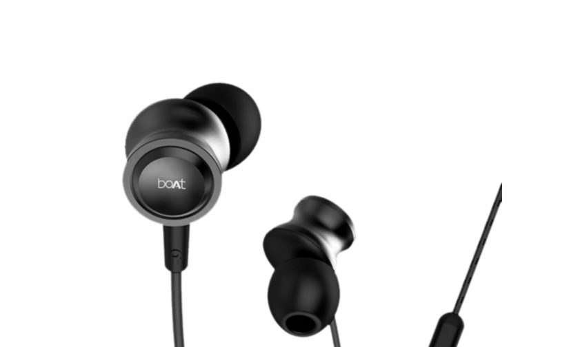 boAt BassHeads 152 with HD Sound, in-line mic, Dual Tone Secure Braided Cable & 3.5mm Angled Jack Wired Earphones (Active Black)