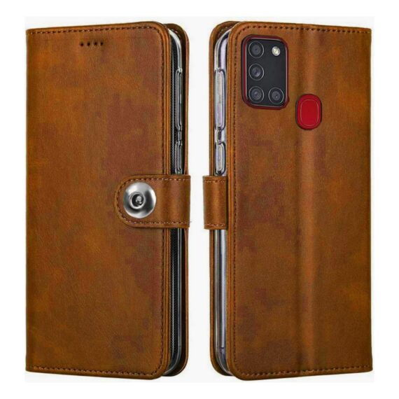 SHINESTAR Samsung A21s Case Cover | Ultimate Flip Case Wallet Style Cover with Button Magnetic Closure Case Cover for Samsung Galaxy A21s - (Brown)