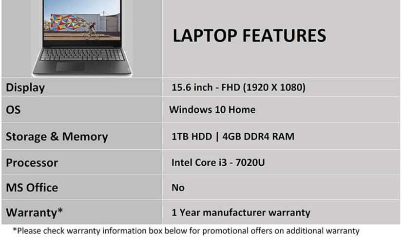 Lenovo Ideapad S145 7th Gen Intel Core i3 15.6-inch FHD Thin and Light Laptop (4GB/1TB HDD/Windows 10/Textured Black/1.85Kg)81VD002YIN