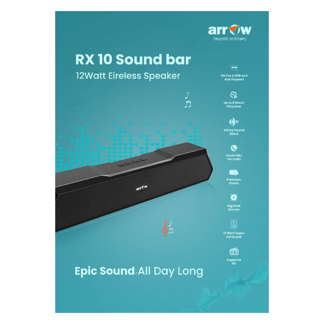 arrow rx 10 sound bar (12w portable speaker)