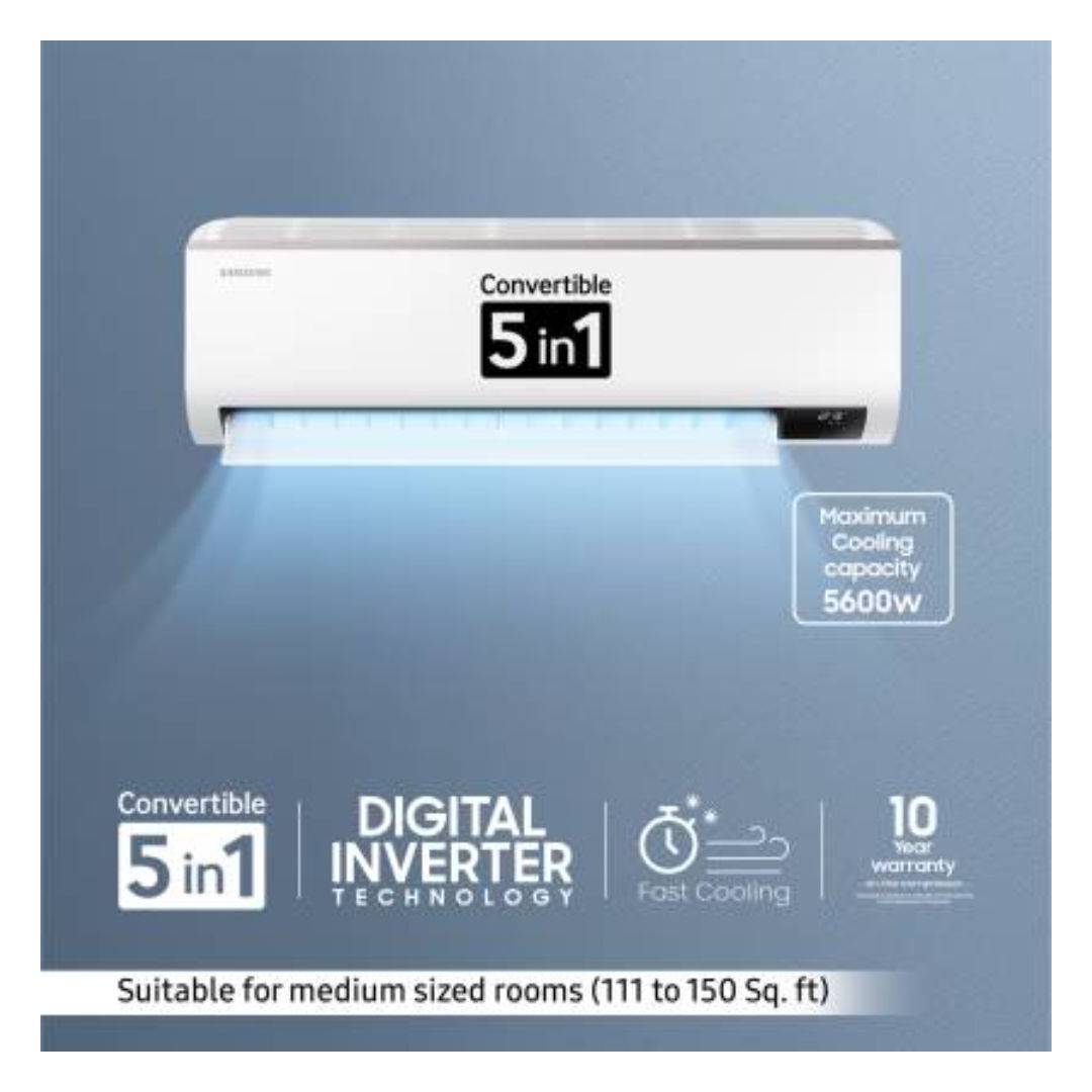 SAMSUNG 1.5 Ton 3 Star Convertible Inverter Split AC, AR18CYLZABEXNA (5 in 1 Convertible, Fast Cooling, Auto Clean, 2023 Launch)